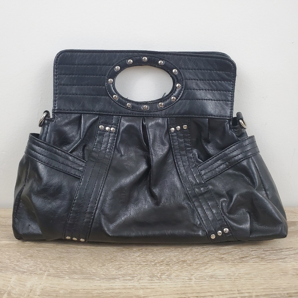 Black Vegan Leather Vintage Studded Clutch